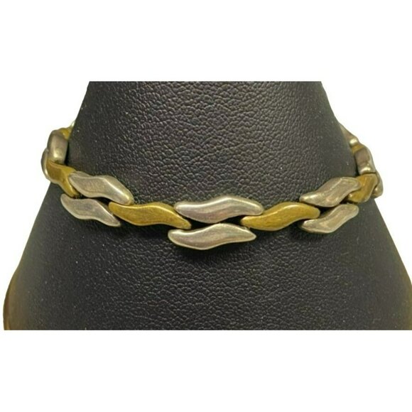 Rare Vintage Mexico 925 Sterling Silver and Copper Links Artisan Bracelet, Marke - Picture 1 of 6